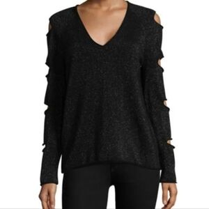 Skull Cashmere Tyrone Black Glitter V neck sweater Cut-out Sleeves Size Medium